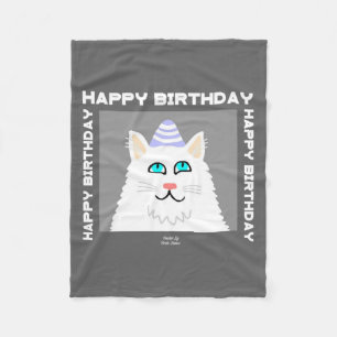 Cobertor De Velo Aniversário Gato Branco Fluffy Gato Pequeno, Blank