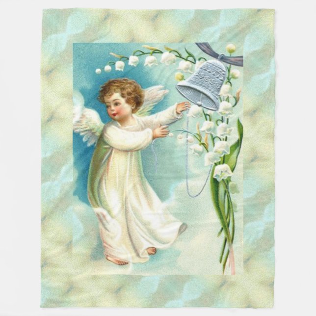 Cobertor De Velo Anjo Bebê Com Folha Azul (Frente)