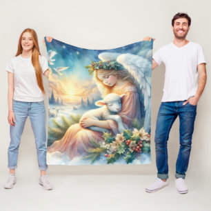 Cobertor De Velo Anjo de Natal com Cordeiro em Paz Invernal