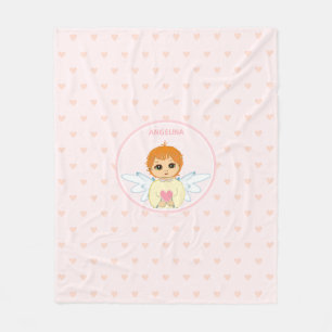 Cobertor De Velo Anjo Fofo com padrão de coração em rosa claro