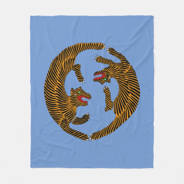 Cobertor De Velo Antigos Tigres Folk Japoneses (Frente)