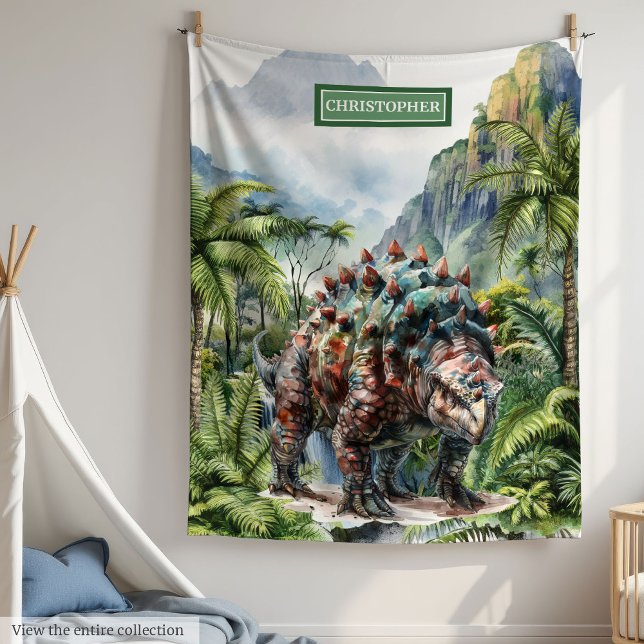Cobertor De Velo Antiguamente Dinossauro Aniversário Blanket (Antique Dinosaur Birthday Blanket Custom Name Boys)