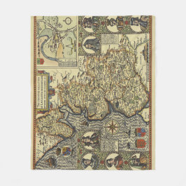 Cobertor De Velo Antique Fantasy Sea Monster Map Print