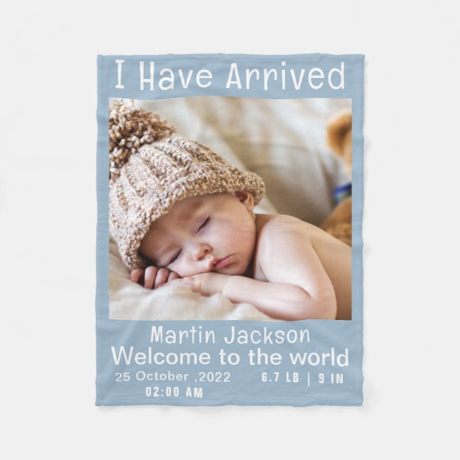 Cobertor De Velo Anúncio de Nascimento de Foto do Menino Azul Moder (Frente)