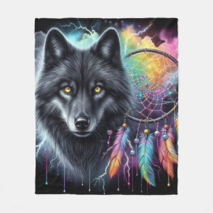 Cobertor De Velo Apoanhador de Sonhos Lobo Negro Tempestade Cósmica