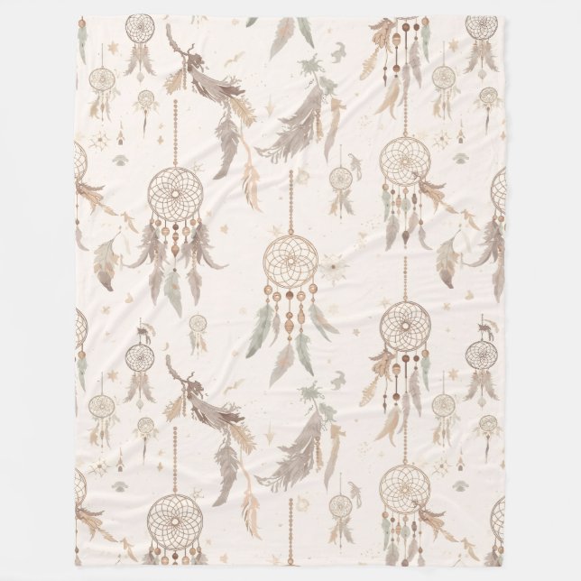 Cobertor De Velo Apoiador de Sonhos Boho Penas Celestiais Fleece Ma (Frente)
