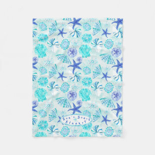 Cobertor De Velo Aqua-blue-teal watercolor seashell-w/nome personal