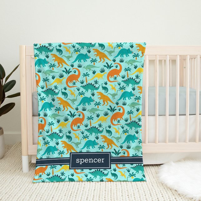Cobertor De Velo Aqua | Nome das Crianças de Padrão de Dinossauro C (Criador carregado)