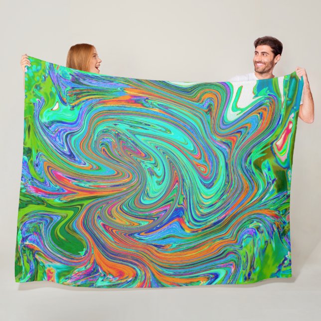 Cobertor De Velo Aqua, Orange e Green Groovy Abstrato Retro Art (In Situ)