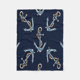 Cobertor De Velo Aquarela Âncoras Azul Marinho