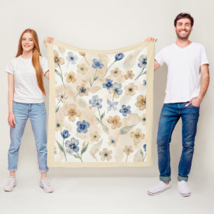 Cobertor De Velo Aquarela Azul e Amarelo Floral