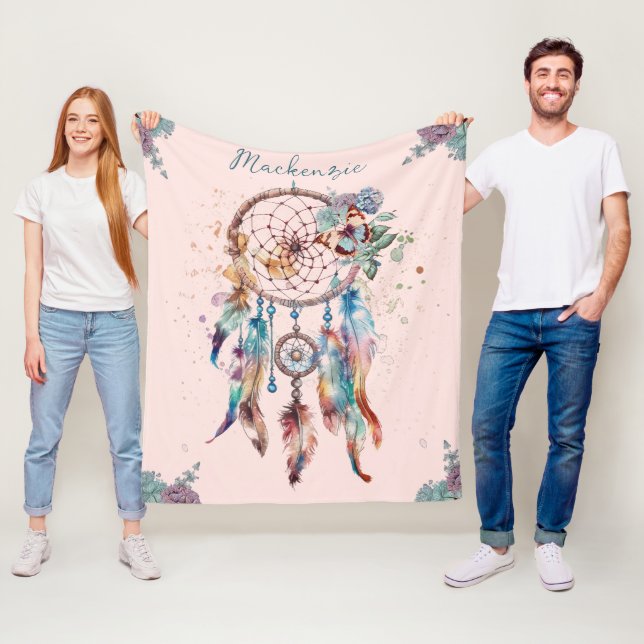 Cobertor De Velo Aquarela Boho Dreamcatcher Nome Personalizado (In Situ)