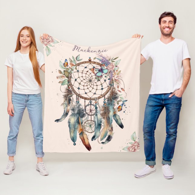 Cobertor De Velo Aquarela Boho Dreamcatcher Nome Personalizado (In Situ)