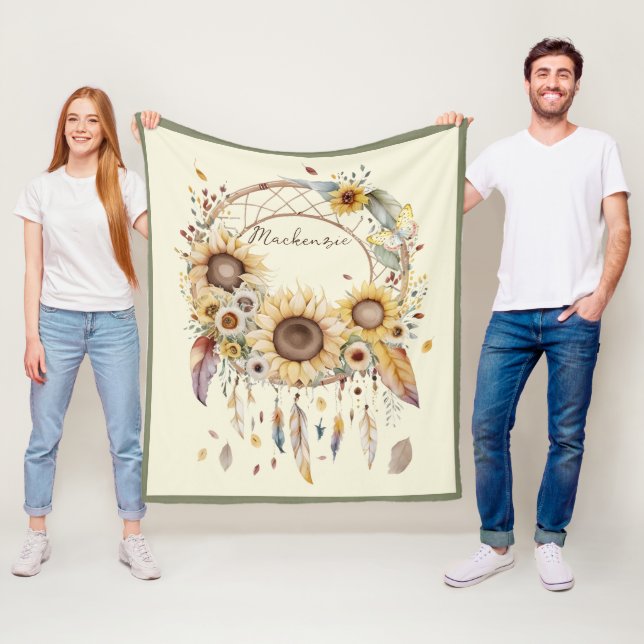 Cobertor De Velo Aquarela Boho Dreamcatcher Nome Personalizado (In Situ)