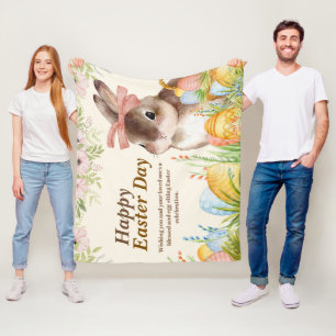Cobertor De Velo Aquarela Coelhinho Floral com Laço de Feliz Dia de
