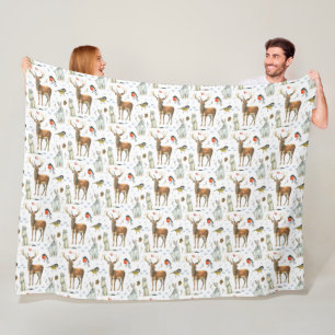 Cobertor De Velo Aquarela de Inverno Mão Desenhada Veados Coelhos P