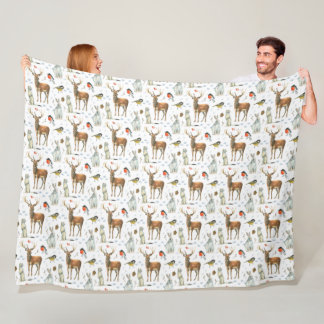 Cobertor De Velo Aquarela de Inverno Mão Desenhada Veados Coelhos P