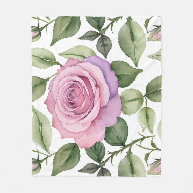 Cobertor De Velo Aquarela de Rosas Rosa e Lavanda (Frente)