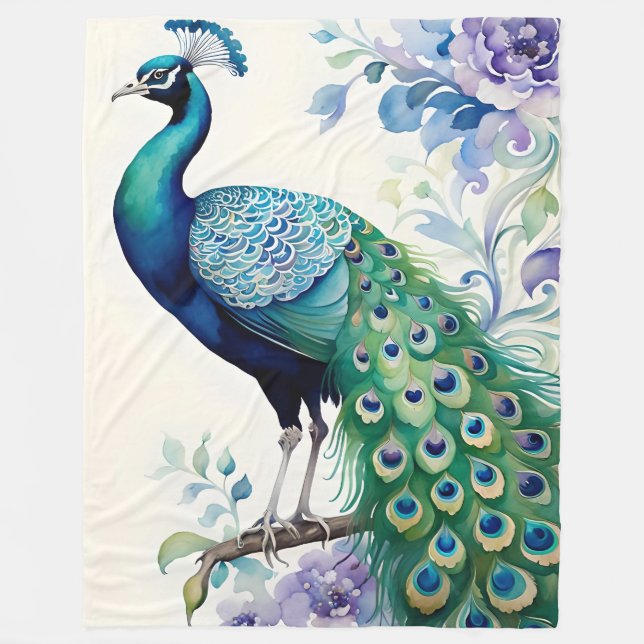 Cobertor De Velo Aquarela floral de peacock (Frente)
