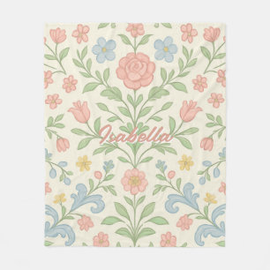Cobertor De Velo Aquarela Floral Verde Rosa