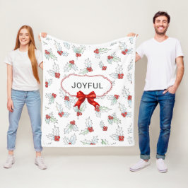 Cobertor De Velo Aquarela Folhas de Azevinho e Frutas Vermelhas Per