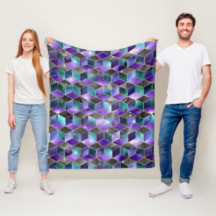 Cobertor De Velo Aquarela Isométrica com Galáxia de Ouro e Mármore