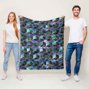Cobertor De Velo Aquarela Isométrica com Galáxia de Ouro e Mármore
