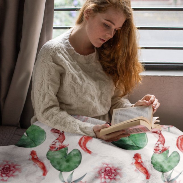 Cobertor De Velo Aquarela Japonesa Art Koi Fish Lotus Lily Pad (Criador carregado)