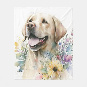 Cobertor De Velo Aquarela Labrador Retriever Dourado e Flores