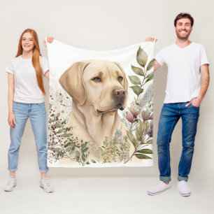 Cobertor De Velo Aquarela Labrador Retriever Dourado e Flores