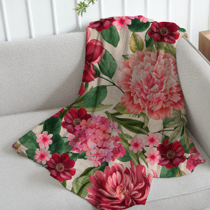 Cobertor De Velo Aquarela moderna floral botânica verde em rosa