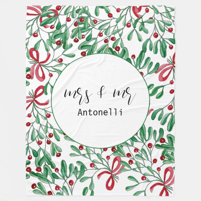 Cobertor De Velo Aquarela Pintada à Mão de Visco Rústico de Natal (Frente)