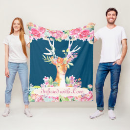 Cobertor De Velo Aquarela Veado Floral com Chifres, Azul Marinho e