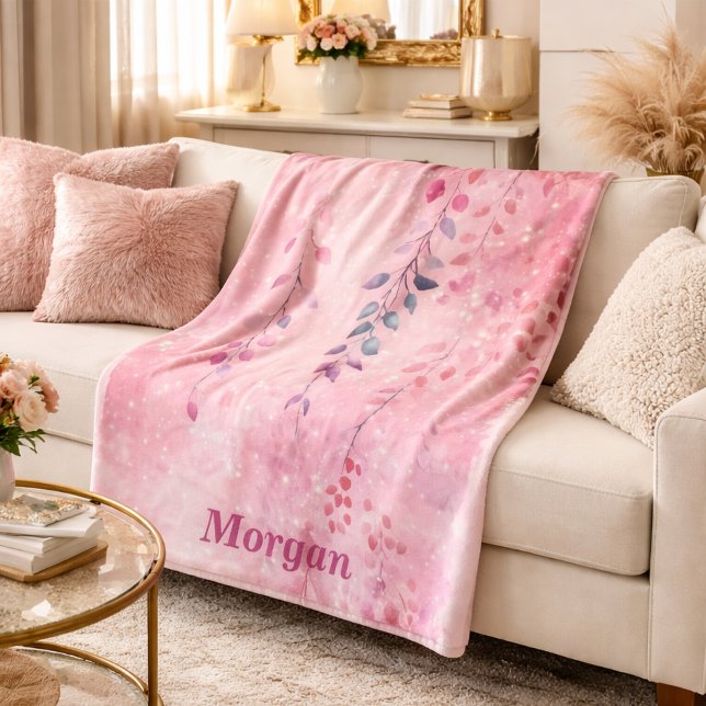 Cobertor De Velo Aquarela Vinhas Elegantes com Fundo Rosa (Criador carregado)