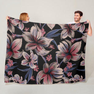 Cobertor De Velo Aquarelas Crimson Floral em Preto