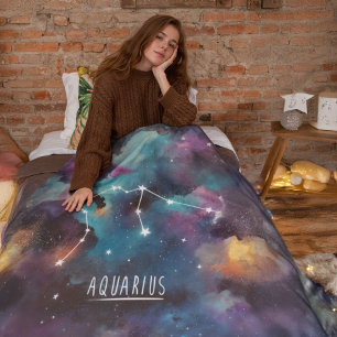 Cobertor De Velo Aquarius Zodiac stars - Flece Blanket