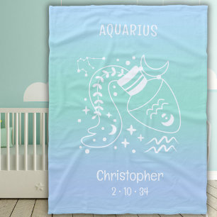 Cobertor De Velo Aquarius Zodistar name Birthdate Blue Baby