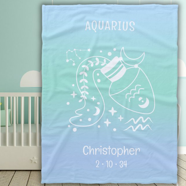 Cobertor De Velo Aquarius Zodistar name Birthdate Blue Baby (Criador carregado)