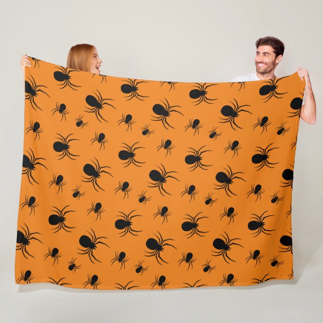 Cobertor De Velo Aranha padrão de Halloween Preto e Laranja (In Situ)