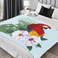 Arara Vermelha Papagaio Tropical Hibisco Branco Fl