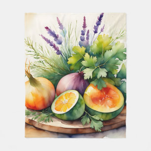 Cobertor De Velo Arranjo de Ervas Frescas Citrino em Aquarela