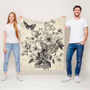 Cobertor De Velo Arranjo Floral Antigo - Borboleta Monocromática