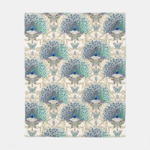 Cobertor De Velo Art Deco Nouveau Peacock Butterfly Ivory e Dourado