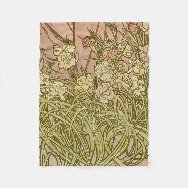 Cobertor De Velo Art Nouveau Alfonse Mucha Flores de cravo florais (Frente)