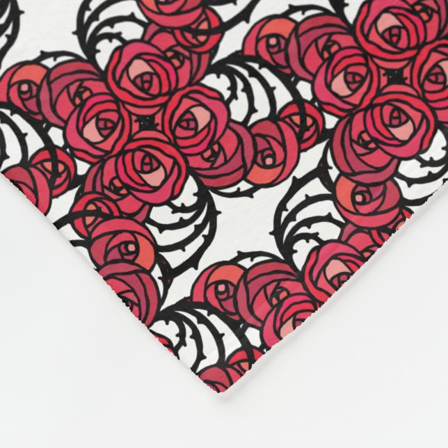 Cobertor De Velo Art Nouveau Floral, vermelho e rosa preto, design (Quina)