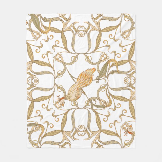 Cobertor De Velo Art Nouveau Flores Aves (Frente)