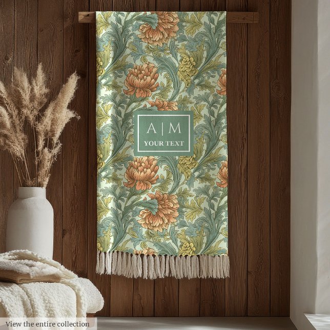 Cobertor De Velo Art nouveau Morris style terracotta pastel verde (Art nouveau Morris style terracotta pastel green Fleece Blanket)