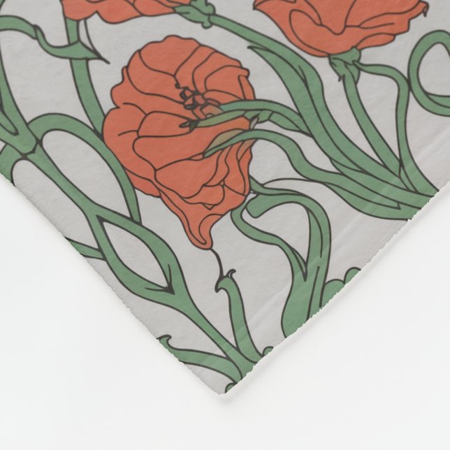 Cobertor De Velo Art Nouveau Red Poppy Floral Throw Blanket (Quina)