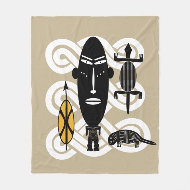 Cobertor De Velo arte abstrata do rosto de guerreiro tribal african (Frente)