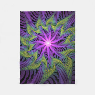 Cobertor De Velo Arte abstrata fractal moderna flor roxa verde